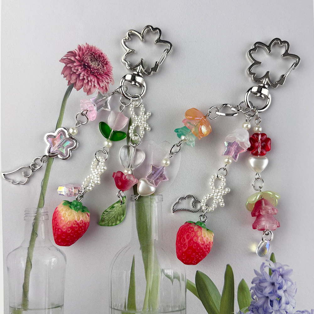 Phone Accessories For Teen Girls - Cute Bear Strawberry Beaded Phone Charm
