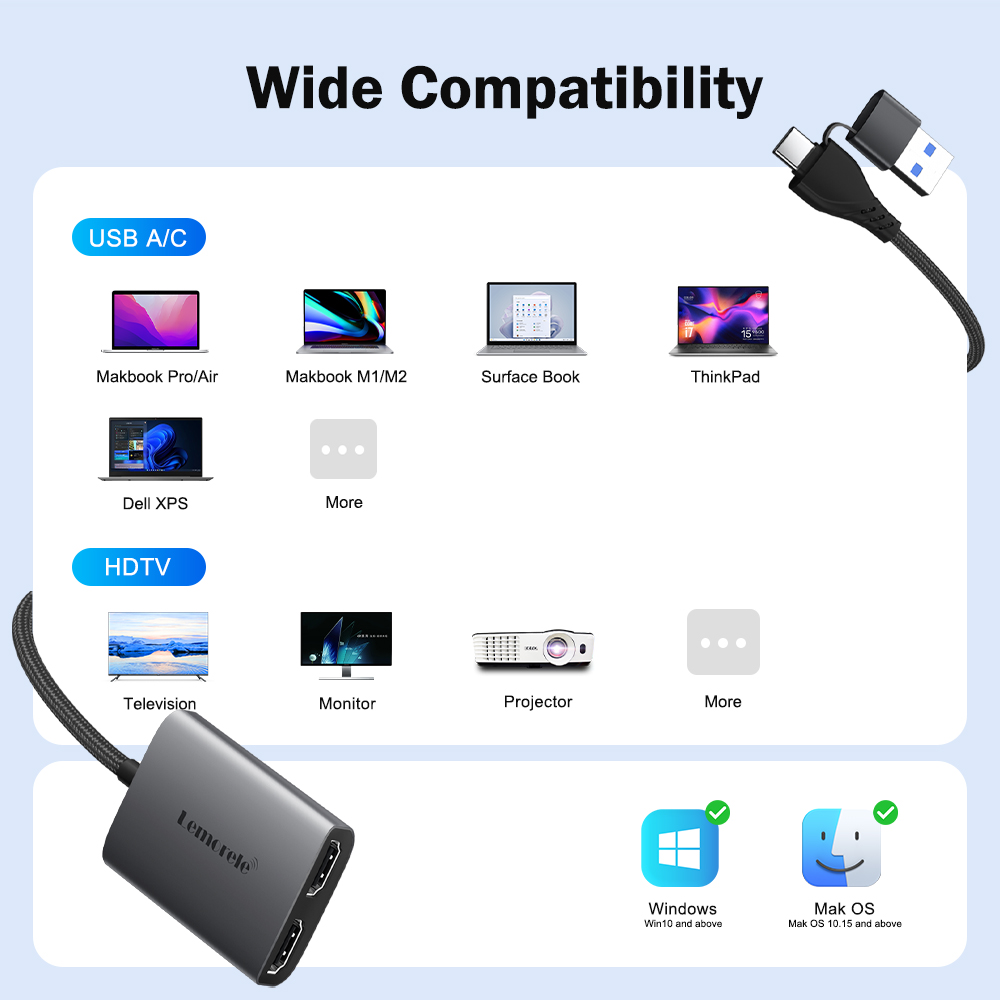 Lemorele Dual HDMI Adapter 4K  - Hdmi Phone Adapter recension och pris